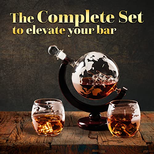 Kemstood Whiskey Decanter Set – Etched World Globe Whiskey Decanter Sets for Men with 2 Glasses in Gift Box – Whiskey Gifts for Men – Home Bar Accessories for All Kinds of Alcohol Drinks and Vodka | The Storepaperoomates Retail Market - Fast Affordable Shopping