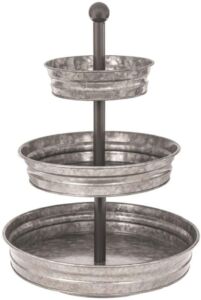 WallCharmers 3 Tier Galvanized Round Metal Tray, Three Tiered Serving Tray for Farmhouse or Cottage Theme Decor, 18 Inches, Size ,
