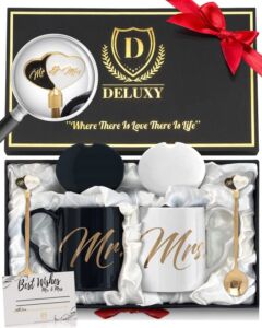 DELUXY Mr and Mrs Coffee Mugs Set- Cool Bridal Shower Gifts For Bride, Wedding Gifts For Couple 2022, Engagement Gifts, Gift For Couple, Mr and Mrs Gifts, Newlywed Gift, Bride and Groom, Anniversary
