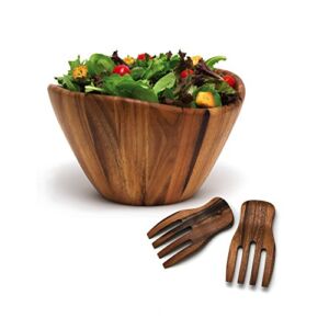 Lipper International Acacia Wave Bowl with Salad Hands