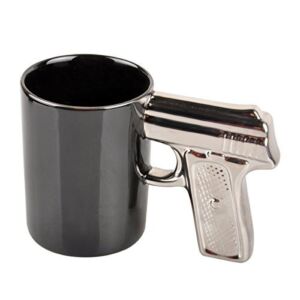 HLJgift Novelty Ceramic Coffee Mugs Gun Mugs Pistol Cup for amazing gift Black&Silver
