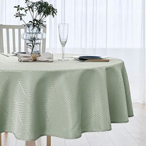 Solid Textured Round Tablecloth Modern Reflect Pattern Waterproof Wrinkle Resistant Washable Polyester 60 Inch Table Cloth for Dining Table Indoor Outdoor Party Wedding, Light Green