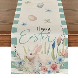 Artoid Mode Rabbit Eggs Happy Easter Table Runner, Spring Summer Seasonal Holiday Kitchen Dining Table Decoration for Indoor Outdoor Home Party Decor 13 x 72 Inch