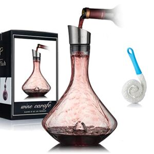 YouYah Wine Decanter Set,Red Wine Carafe with Built-in-Aerator,Wine Aerator,Wine Gifts for Christmas,Stainless Steel Pourer Lid,Filter,100% Hand Blown Lead-free Crystal Glass