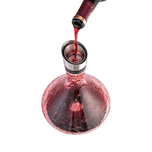 YouYah Wine Decanter Set,Red Wine Carafe with Built-in-Aerator,Wine Aerator,Wine Gifts for Christmas,Stainless Steel Pourer Lid,Filter,100% Hand Blown Lead-free Crystal Glass | The Storepaperoomates Retail Market - Fast Affordable Shopping