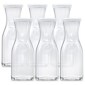 Kook Small Glass Carafes with Lids, Mini Beverage Pitcher, Clear Jugs for Mimosa Bar, Water, Wine, Milk, Juice, 17.3 oz, Set of 6