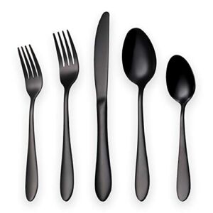 Titanium Black Plated Stainless Steel Flatware Set 20 Piece, Black Flatware Set, Black Silverware Set Service for 4 (Shiny Black)