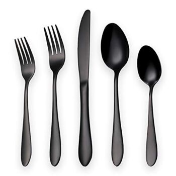 Titanium Black Plated Stainless Steel Flatware Set 20 Piece, Black Flatware Set, Black Silverware Set Service for 4 (Shiny Black) | The Storepaperoomates Retail Market - Fast Affordable Shopping