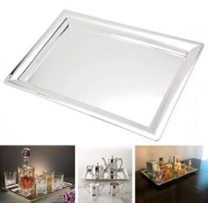 Le’raze Elegant Mirrored Rectangular Silver Tray, Mirrored Tray for Whiskey Decanter, Candle Sticks, Vanity Set, Perfume Tray, and Serving