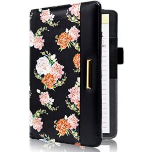 Server Book – RSAquar Waitress Book/Waiter Book with 7 Large Pockets, Cute Server Wallet & Waitstaff Organizer with Elastic Band Fit Server Apron (Flower)