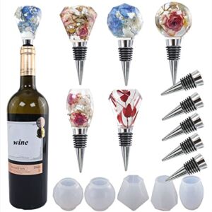 HSER Geometric Spherical Bottle Stopper Resin molds,5Pcs Wine Bottle Stopper Crystal Epoxy Silicone Mold with 5Pcs C-032101 LE-032101
