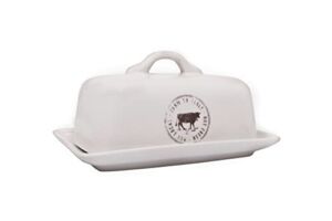Farmhouse Stoneware Butter Dish with Cow Stamp, White