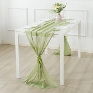 Sage Green Chiffon Table Runner 27×120 Inches Wedding Table Runner for Sheer Wedding Arch Decorations Romantic Wedding Party Birthday Party Bridal Shower Baby Shower Table Decoration