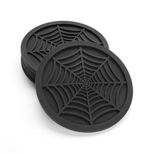 Silicone Coasters For Drinks – 6 Pack Unique Design Spider Drink Coasters, 4″ Black Coaster Set by COASTERFIELD