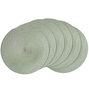 AHHFSMEI Round Braided Placemats 15 Inch Round Table Mats for Dining Tables Woven Heat Resistant Place mats Set of 6 (Fog Green)