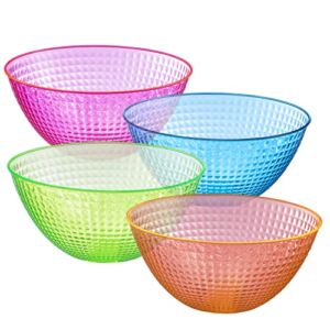 TigerChef 100 Ounce Neon Glow In The Dark Under Blacklight Colored Heavy Duty Disposable Round Plastic Bowls Set In Pink Blue Green Orange Set Of 4 (100 Oz Bowl, Multi-Colored)