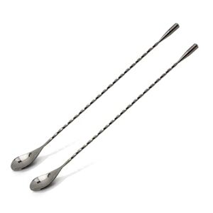 The Art of Craft Bar Spoon: 12.5” Stainless Steel Cocktail Mixing Spoon, Long Handle Spiral Design with Weighted Teardrop End (Set of 2)