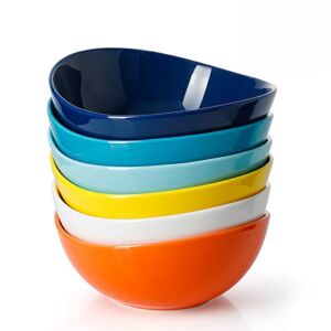 Sweese 18 oz Porcelain Bowls Set of 6 – for Cereal, Pasta, Salad, Dinner – Microwave, Dishwasher and Oven Safe – Hot Assorted Colors – 102.002