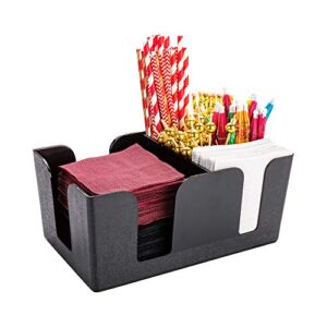 Bar Lux 9.5 x 5.8 x 4.2 Inch Bar Caddy, 1 Pebbled Napkin Holder – 6 Compartments, Organize Straws, Napkins, or Condiments, Black Plastic Bar Organizer, For Homes, Bars, Restaurants, or Offices