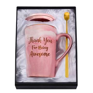 Youerls Thank You Mug – Thank You Gifts and Appreciation Gifts for Women – Thank You for Being Awesome – Birthday Thanksgiving Christmas Day Mug Gifts for Her Friends Mom Sister Pink Coffee Cup