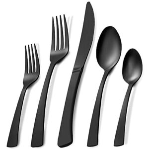 Matte Black Silverware Set, APEO 20 Piece Flatware Set, Stainless Steel Cutlery Set, Service for 4, Square Handle, Tableware Set include Knife Fork Spoon, Dishwasher Safe