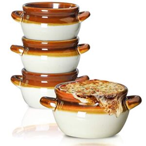 NJCharms Ceramic French Onion Soup Bowls with Handles, Porcelain Onion Soup Crocks, 20 Ounce Oven Safe Onion Soup Bowls for Chili, Beef Stew, Set of 4