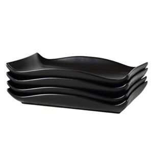Bruntmor 10″x7″ Set Of 4 Curvy Stylish Design Serving Trays Modern Plates Rectangular Platters, Black