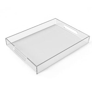 Clear Acrylic Ottoman Tray with Handles -12x16x2 Inch- Decorative Serving Trays for Appetizer,Breakfast -Countertop Organizer Storage Tray for Kitchen,Bathroom,Living Room