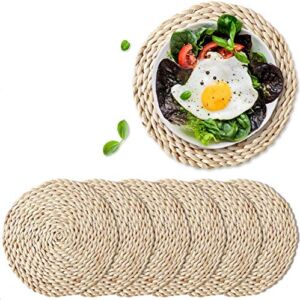6 Pack Woven Placemats,Round Corn Husk Weave Placemat Braided Rattan Tablemats 11.8”