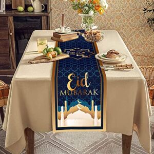 QICIG Eid Mubarak Table Runner Golden Star Moon Lantern Ramadan Decorations for Table Ramadan Decoration 13×70 inches