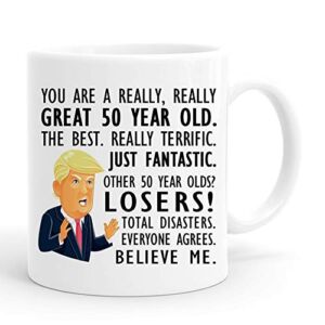 50th Birthday Gift Trump Mug,11 Ounces, Funny Donald Trump Gag Coffee Mugs,1972 50 Year Old Birthday Gifts for Him, Friend, Dad, Brother, Husband, Grandpa, Coworker