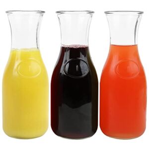 Glass Carafe 17 oz. Water Decanter, Juice Pitcher | Ideal for Wine, Milk, Juice & Mimosa Bar, [Set of 3]