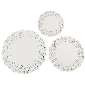 DECORA 180 Pieces White Round Paper Lace Doilies for Birthday Party and Wedding Tablewear Decoration 3.5inch,4.5inch,5.5inch