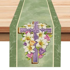ARKENY Easter He is Risen Flower Table Runner 13×72 Inches Seasonal Tulips Lily Spring Décor Holiday Farmhouse Indoor Vintage Theme Gathering Dinner Party Decorations