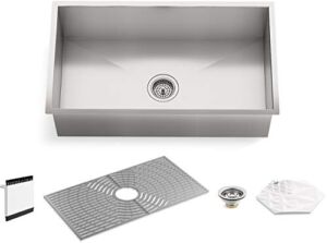Kohler K-20022-PC-NA Sterling Ludington 32″ Under Mount Single Bowl Kitchen Sink with Accessories, 32 inch, Stainless Steel