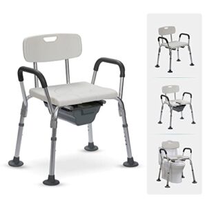 ELENKER 4 in 1 Shower Chair with Armrests and Backrest, Bedside Commode Chair, Toilet Safety Rails and Raised Toilet Seat with Non-Slip Tips for Elderly, Disabled and Pregnant Women