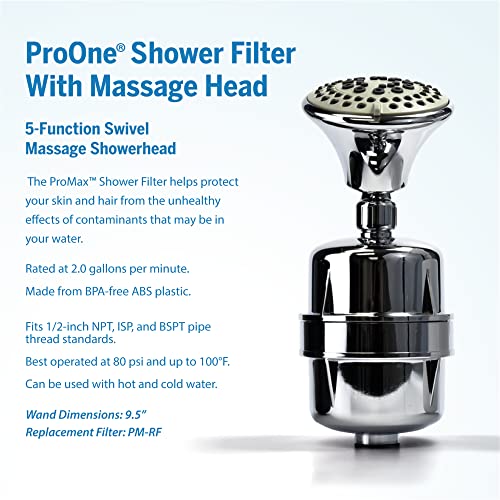ProOne ProMax Chrome Shower Filter with 5-Function Massage Settings, Filtering, High-Pressure Shower Head to Remove Chlorine, Lead, and More | The Storepaperoomates Retail Market - Fast Affordable Shopping