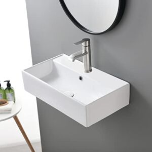 SHACO Contemporary 21″ X 12″ Porcelain Ceramic Wall Mounted Bathroom Vessel Sink, Rectangular One Hole Bowl Lavatory Vanity Small Bathroom Sink