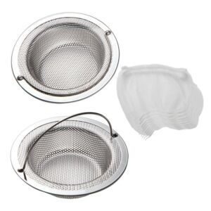 2PCS Kitchen Sink Strainer, Stainless Sink Drain Strainer Basket with Handle, Rust-Free Steel Food Catcher for Most Kitchen Sinks with Large Wide Rim 4.33″ Diameter