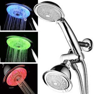 Luminex by PowerSpa 7-Color 24-Setting LED Shower Head Combo with Air Jet LED Turbo Pressure-Boost Nozzle Technology. 7 Vibrant LED colors change automatically every few seconds