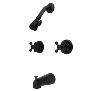 Kingston Brass KB245AX Twin Handle Tub and Shower Faucet with Decor Cross Handle, Oil Rubbed Bronze, 5-Inch Spout Reach , Oil-Rubbed Bronze