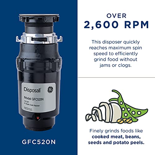 GE Continuous Feed Garbage Disposal, 1/2 Horsepower, Good for Grinding: Beans, Potatoes, Peels, & Cooked Meat, Easy Install Kit Included, Non-Corded, Recommended for 2-4 Person Homes | The Storepaperoomates Retail Market - Fast Affordable Shopping