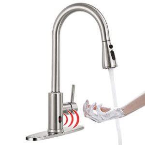 FGKQ Touchless Kitchen Faucet with Pull Down Sprayer, Brushed Nickel High Arc Single Handle Single Hole Commercial Kitchen Sink Faucet for Bar rv