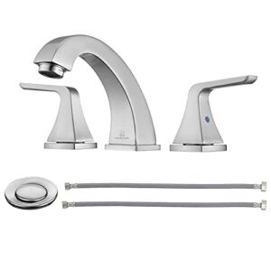 HOMELODY Widespread Bathroom Faucet Brushed Nickel Faucet for Bathroom Sink 3 Hole Bathroom Sink Faucet with Pop Up Drain and Supply Hose