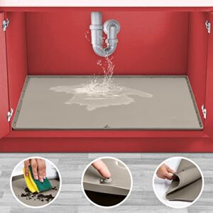 Famous Rhino Under Sink Mat 34″ x 22″ Silicone Under Sink Liner, Under Kitchen Sink Mat with Drain Hole Design, Waterproof & Flexible Sink Mats for Kitchen and Bathroom – Taupe