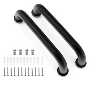 2 Pack 12 Inch Grab Bars for Bathtubs and Shower Grip Safety Hand Rail Support Safety Bars for Showers and Walls Stainless Steel Shower Bars for Elderly, for Bathroom Home, Black