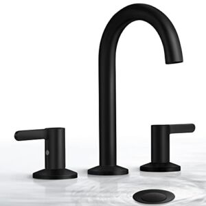 Black Bathroom Faucet KPAIDA Bathroom Faucets for Sink 3 Hole with Pop Up Drain, 8 Inch Widespread Bathroom Faucet, 3 Hole Vanity Bathroom Faucet, Matte Black