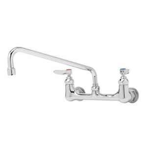 T&S Brass B-0231 Polished Chrome Service Sink faucet with 12″ swing nozzle. 8″ Wall Mount with Lever Handles and Stream Regulator Outlet.