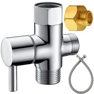 Brass Bidet T Adapter with Toilet Connector Line, Bidet Adapter Valve with Shut Off Valve, Connect to 1/2 or 3/8 Bidet Hose, 7/8″ Toilet Tee Adapter for Handheld Bidet Attachment,Chrome,SonTiy