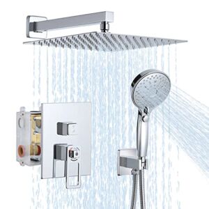 Lanhado Shower System 12″ Thermostatic Bathroom Shower Head Overhead Shower System Multi-function Overhead Rain Shower System Shower Head Trim Kit Polished Chrome